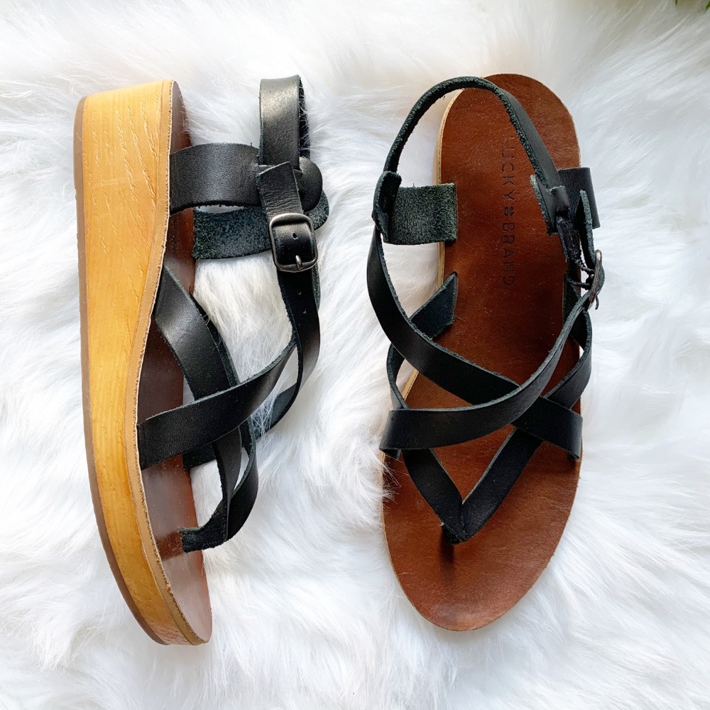 Lucky Brand Hadinas Black Strappy wedge Sandals 7